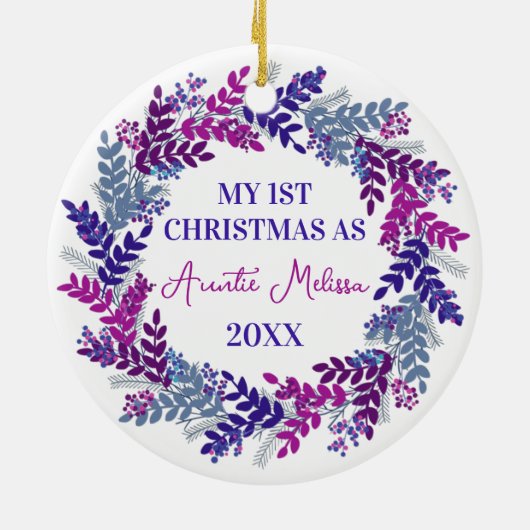 Mijn eerste Kerstmis als tante Year Paarse Wreate Keramisch Ornament (Achterkant)