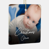 Mijn eerste Kerstmis Baby Boy Stats Fotoscript Keramisch Ornament (Rechts)