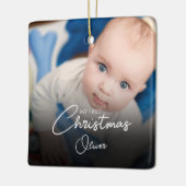 Mijn eerste Kerstmis Baby Boy Stats Fotoscript Keramisch Ornament (Links)