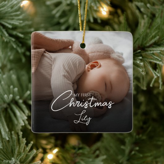 Mijn eerste Kerstmis Baby Meisje Stats Fotoscript Keramisch Ornament (Boom)