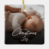 Mijn eerste Kerstmis Baby Meisje Stats Fotoscript Keramisch Ornament (Voorkant)