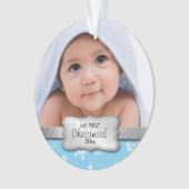 Mijn eerste Kerstmis - babyblauw | Voeg je foto to Ornament (voorkant)