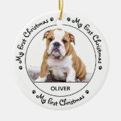 Mijn eerste Kerstmis: Cute Dog Black Puppy Foto Keramisch Ornament (Voorkant)