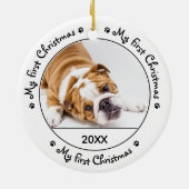 Mijn eerste Kerstmis: Cute Dog Black Puppy Foto Keramisch Ornament (Achterkant)