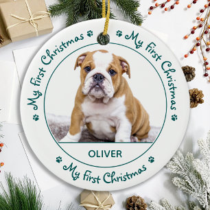 Mijn eerste Kerstmis: Cute Dog Green Puppy Pet Fot Keramisch Ornament