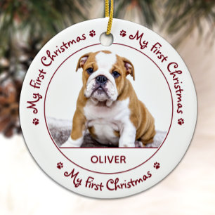 Mijn eerste Kerstmis: Cute Dog Red Puppy Pet Photo Keramisch Ornament