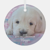 Mijn eerste Kerstmis - Foto van Cute Puppy Dog Glas Ornament (Voorkant)
