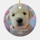 Mijn eerste Kerstmis - Foto van Cute Puppy Dog Keramisch Ornament (Achterkant)