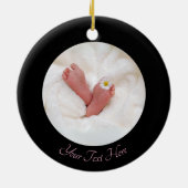 Mijn eerste Kerstmis Fotonaam Custom Modern Roze Keramisch Ornament (Achterkant)