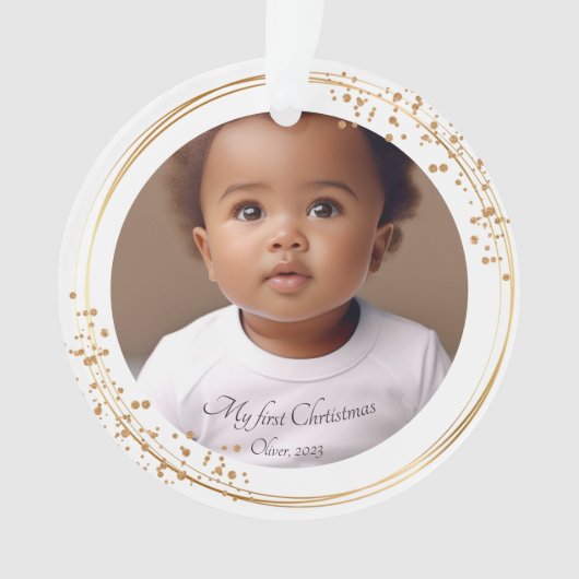 Mijn eerste Kerstmis Fotonaam Glitter Custom Ornament (voorkant)