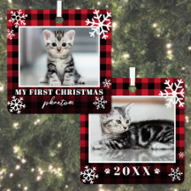 Mijn eerste Kerstmis geruite kattenfoto