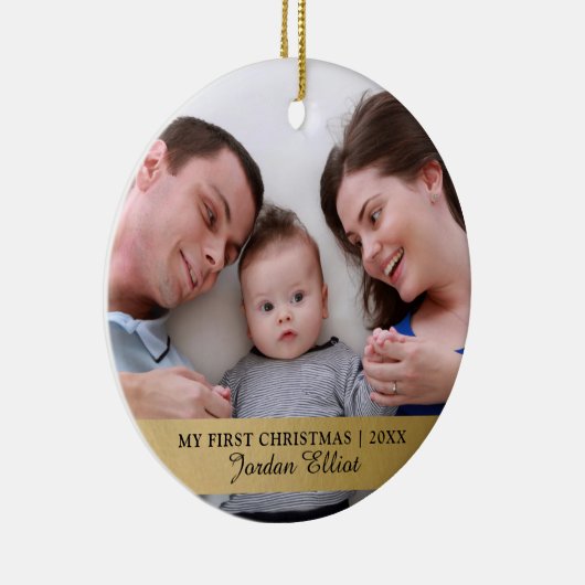 Mijn eerste Kerstmis, Gold Baby Photo Keepomwille Keramisch Ornament (Rechts)