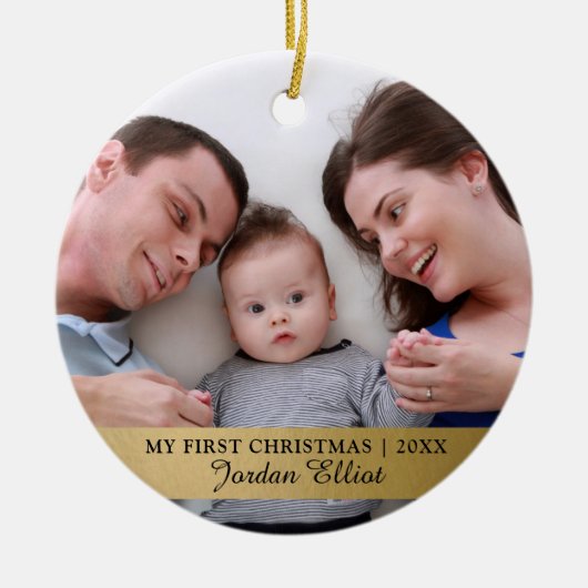 Mijn eerste Kerstmis, Gold Baby Photo Keepomwille Keramisch Ornament (Voorkant)