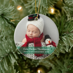 Mijn Eerste Kerstmis Groene Streep Aangepaste Baby Keramisch Ornament