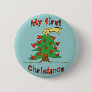 Mijn eerste Kerstmis (Happy Tree-ontwerp) Ronde Button 5,7 Cm