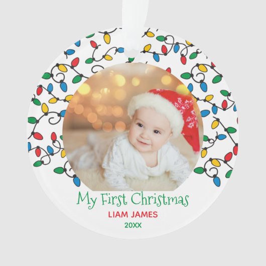 Mijn Eerste Kerstmis Lichten Baby Foto Ornament (voorkant)