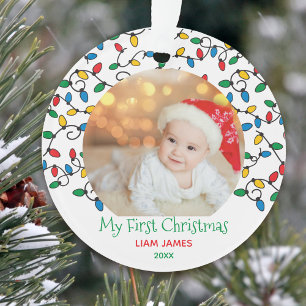 Mijn Eerste Kerstmis Lichten Baby Foto Ornament