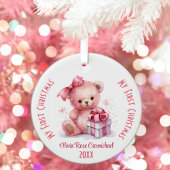 Mijn eerste Kerstmis Meisje Aangepaste Naam Roze B Keramisch Ornament
