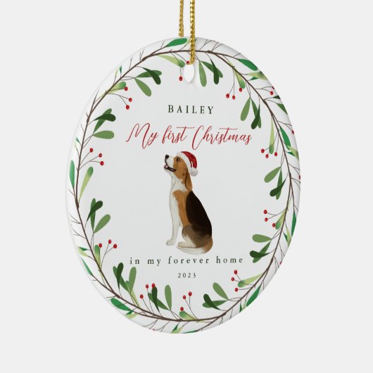 Mijn eerste Kerstmis met de naam Beagle Keramisch Ornament (Rechts)