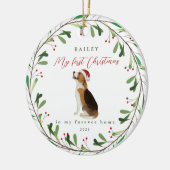 Mijn eerste Kerstmis met de naam Beagle Keramisch Ornament (Links)