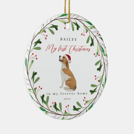 Mijn eerste Kerstmis met de naam Beagle Keramisch Ornament (Rechts)