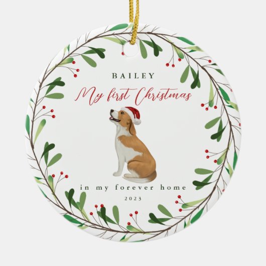 Mijn eerste Kerstmis met de naam Beagle Keramisch Ornament (Voorkant)