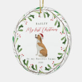 Mijn eerste Kerstmis met de naam Beagle Keramisch Ornament (Links)