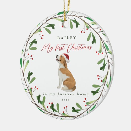 Mijn eerste Kerstmis met de naam Beagle Keramisch Ornament (Links)