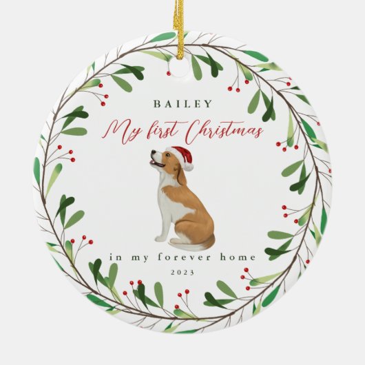 Mijn eerste Kerstmis met de naam Beagle Keramisch Ornament (Achterkant)