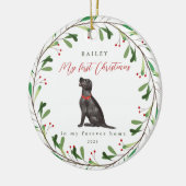 Mijn eerste Kerstmis met de naam Black Lab Keramisch Ornament (Links)
