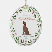 Mijn eerste Kerstmis met de naam Chocolate Lab Keramisch Ornament (Rechts)