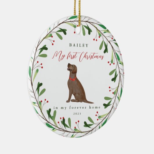 Mijn eerste Kerstmis met de naam Chocolate Lab Keramisch Ornament (Rechts)
