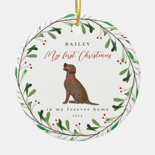 Mijn eerste Kerstmis met de naam Chocolate Lab Keramisch Ornament (Voorkant)