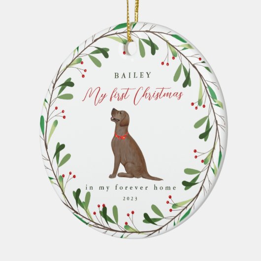 Mijn eerste Kerstmis met de naam Chocolate Lab Keramisch Ornament (Links)