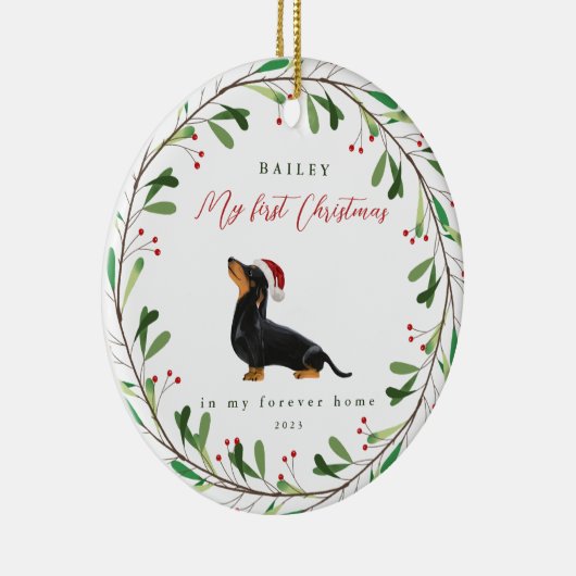 Mijn eerste Kerstmis met de naam Dachshund Keramisch Ornament (Rechts)