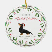 Mijn eerste Kerstmis met de naam Dachshund Keramisch Ornament (Voorkant)