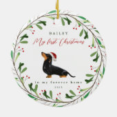 Mijn eerste Kerstmis met de naam Dachshund Keramisch Ornament (Achterkant)