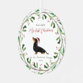 Mijn eerste Kerstmis met de naam Dachshund Metalen Ornament (Voorkant links)