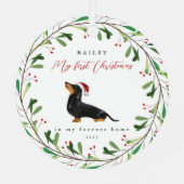 Mijn eerste Kerstmis met de naam Dachshund Metalen Ornament (Achterkant)