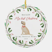 Mijn eerste Kerstmis met de naam Golden Lab Keramisch Ornament (Achterkant)