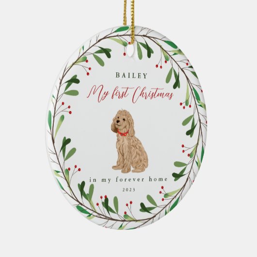 Mijn eerste Kerstmis met de naam Poodle Keramisch Ornament (Rechts)