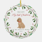 Mijn eerste Kerstmis met de naam Poodle Keramisch Ornament (Achterkant)