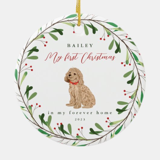 Mijn eerste Kerstmis met de naam Poodle Keramisch Ornament (Achterkant)