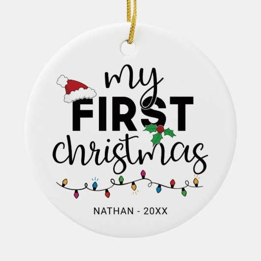 Mijn eerste Kerstmis met een naamfoto Keramisch Ornament (Voorkant)