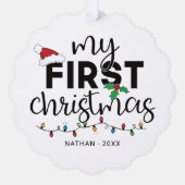 Mijn eerste Kerstmis met een naamfoto Ornament Kaart (Voorkant)