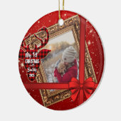 Mijn eerste Kerstmis met Gold Lijst Red Bow Foto Keramisch Ornament (Links)