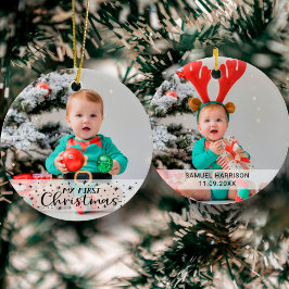 Mijn eerste Kerstmis met twee foto's op naam Keramisch Ornament