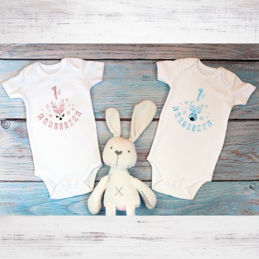 Mijn eerste Kerstmis Modern Blue en White Reindeer Romper