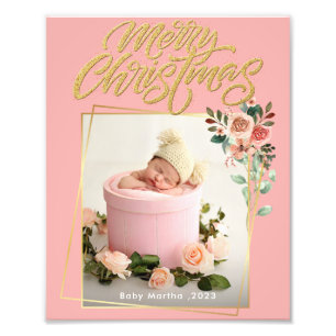 Mijn Eerste Kerstmis Naam Jaar Baby Foto poster