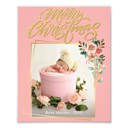 Mijn Eerste Kerstmis Naam Jaar Baby Foto poster (Voorkant)